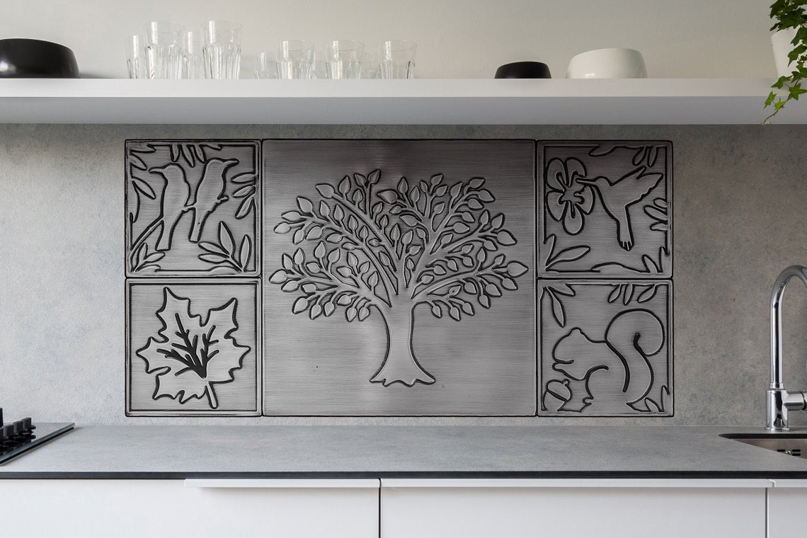 Tree of life, maple leaf, squirrel, hummingbird, birds - stainless steel