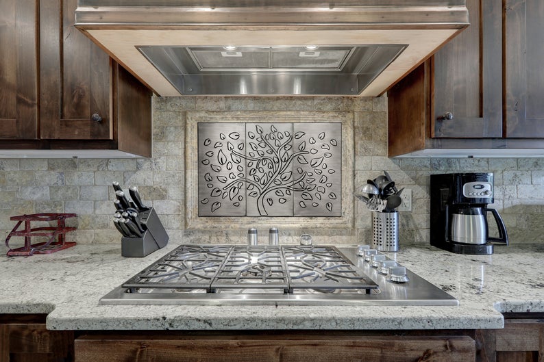 Tree with falling leaves stainless steel tiles 2