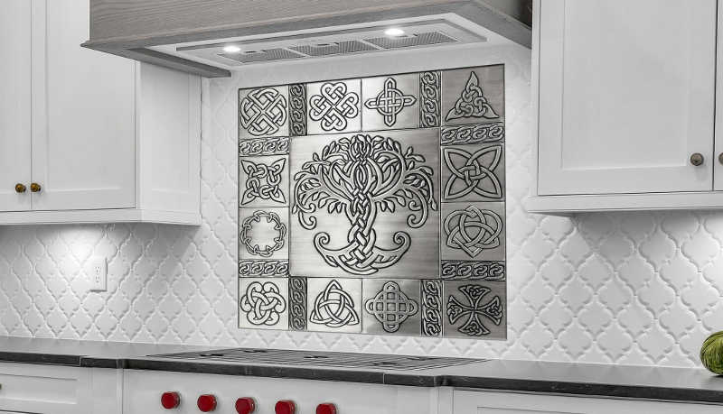celtic style stainless steel backsplash