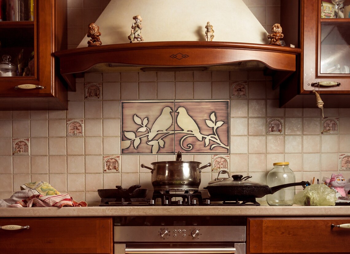 Birds in love on a branch backsplash