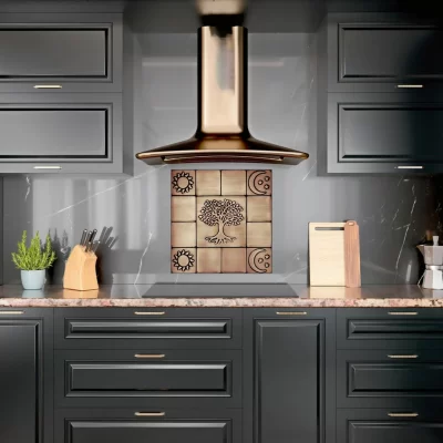 A set of tiles with a tree, moons and suns